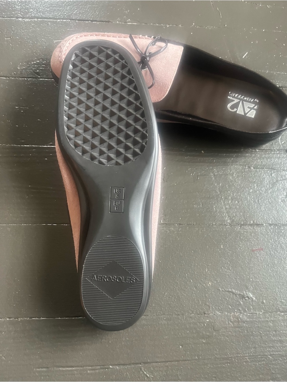 Pink Suede Loafers with Brown Trim and Bow - Picture 3 of 7